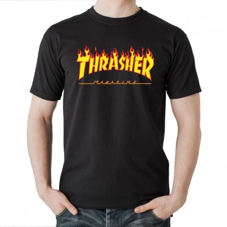 THRASHER  Skateboard Magazine Flame Logo Black T-shirt
